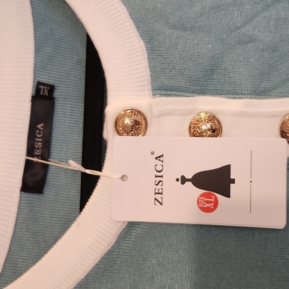 Blue Long Sleeve Knit Dress with Gold Buttons, XL - Picture 6 of 14